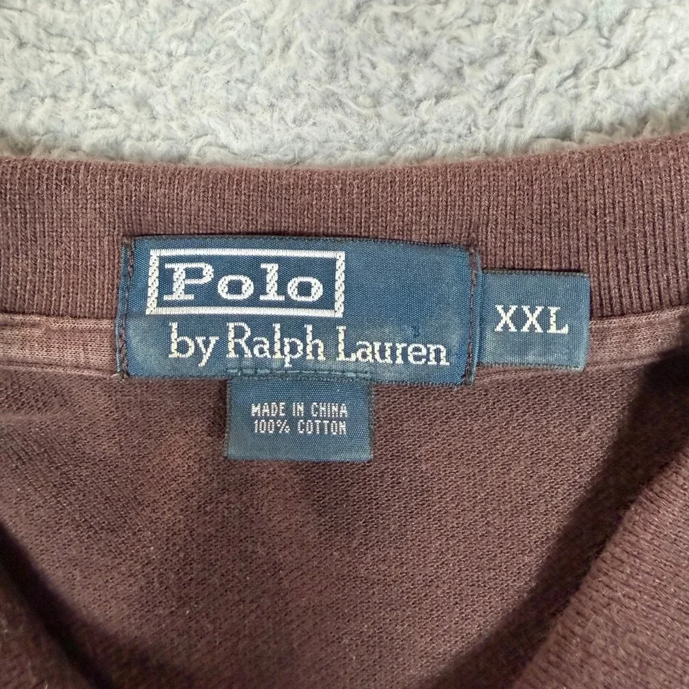 Vintage Polo Ralph Lauren Mens XXL Brown Long Sleeve Pique Polo Shirt Cotton Y2K